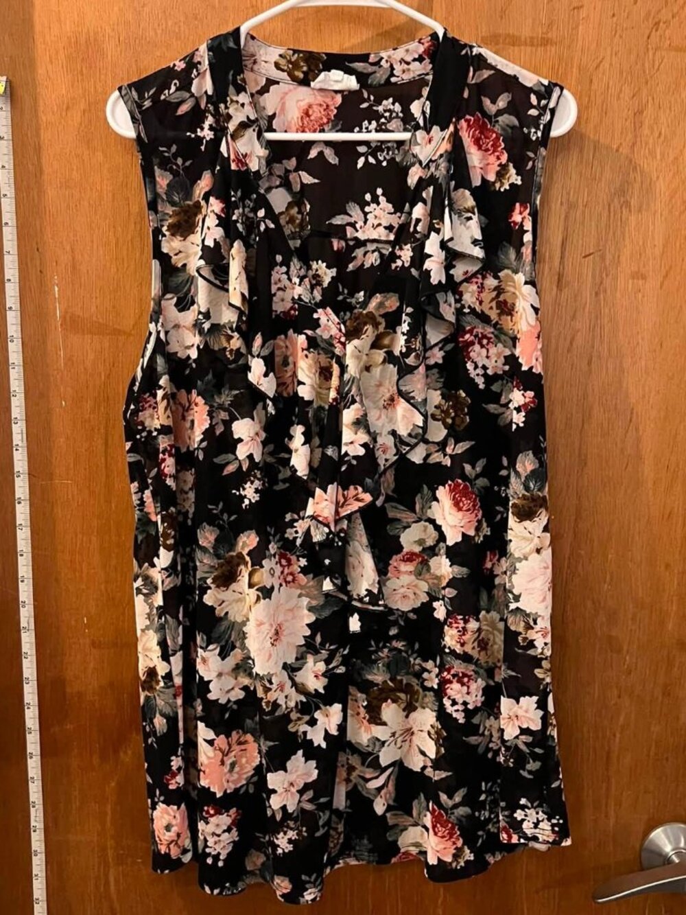 Size 2X - Siren Lily - Black and Floral Sleeveless Blouse